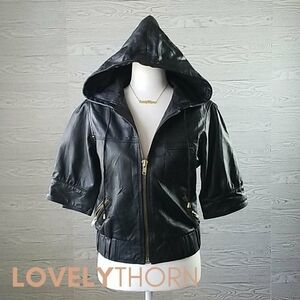 FOR JOSEPH // ultra-chic short sleeve full zip genuine leather hoodie jacket